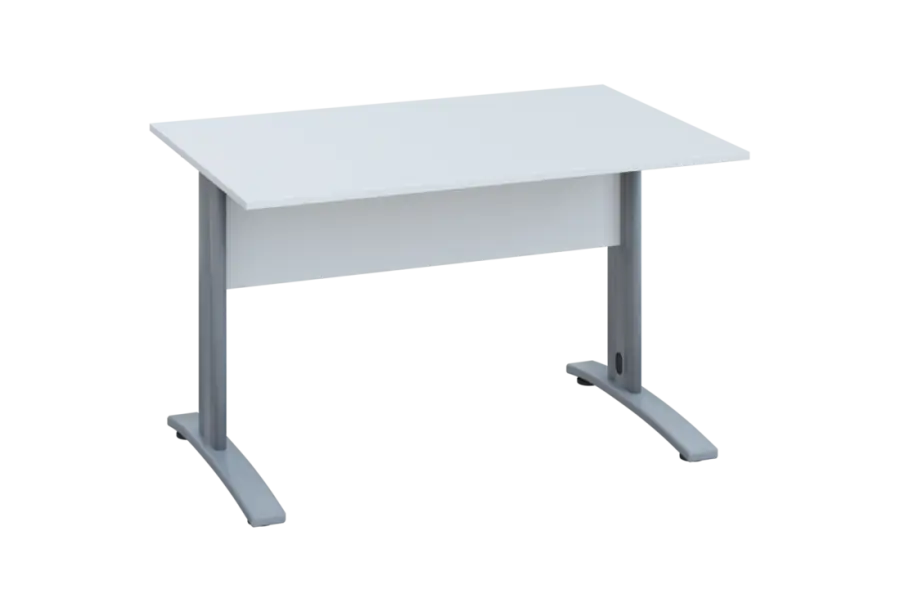 EPK 18 - 12 stůl kancelářský, kovová podnož stříbrná, deska 18 mm, široký 1200 mm, bílá